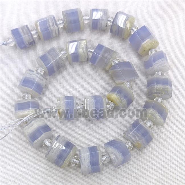 Natural Blue Lace Agate Tube Beads Faceted Column