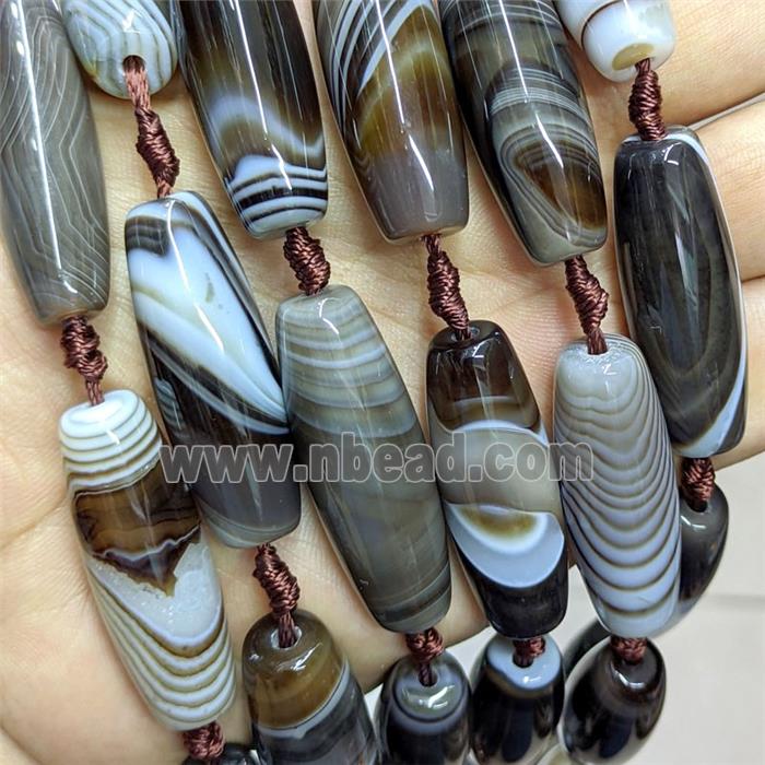 Natural Stripe Agate Rice Beads Banded Coffee Dye