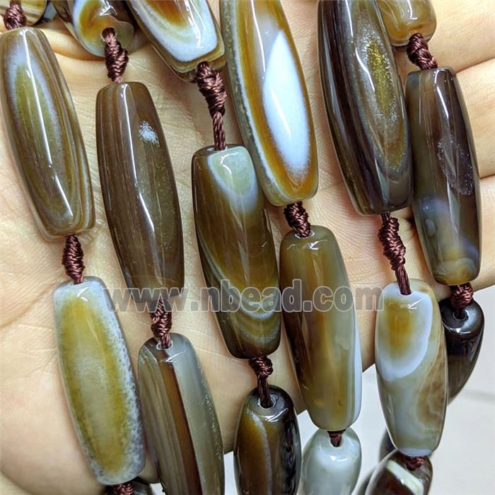 Natural Stripe Agate Rice Beads Banded Coffee Dye