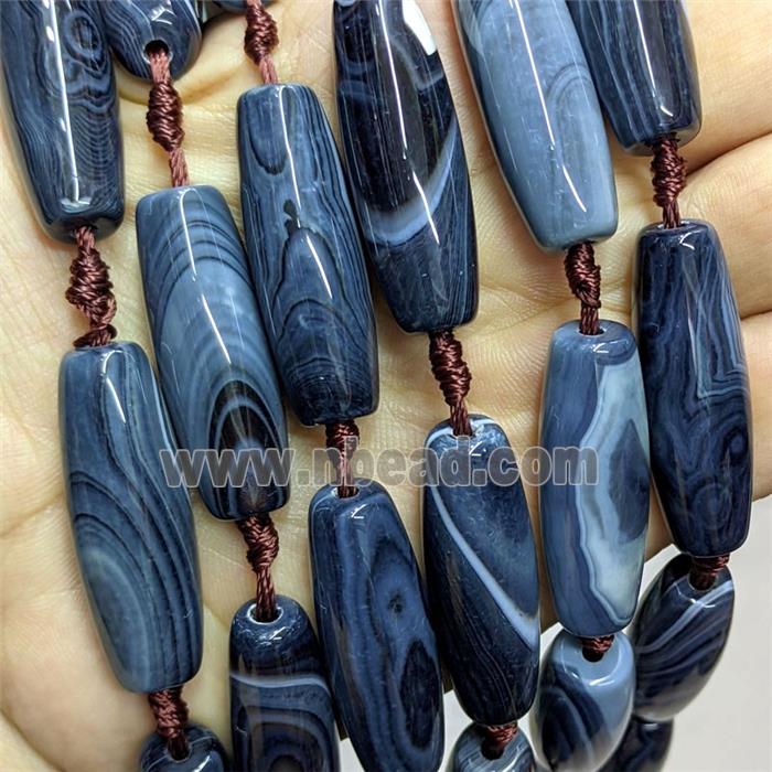Natural Stripe Agate Rice Beads Banded Inkblue Dye