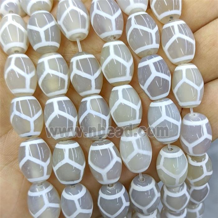 Tibetan Agate Barrel Beads White Tortoise