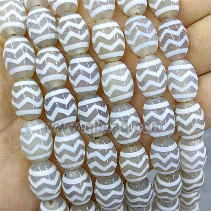 Tibetan Agate Barrel Beads White Wave