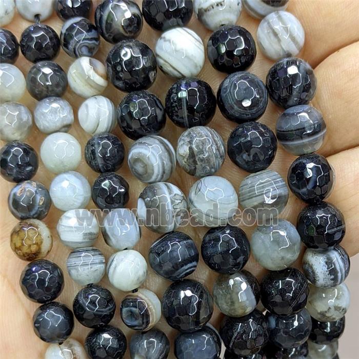 Natural Stripe Agate Beads Black Faceted Round