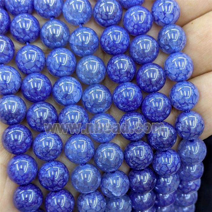 Natural Dragon Veins Agate Beads Blue Dye Smooth Round Electroplated