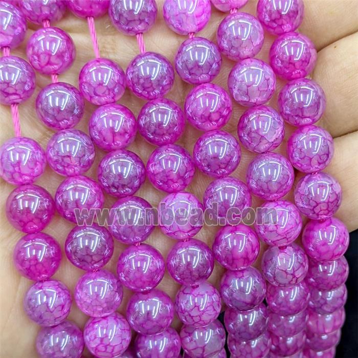 Natural Dragon Veins Agate Beads Hotpink Dye Smooth Round Electroplated