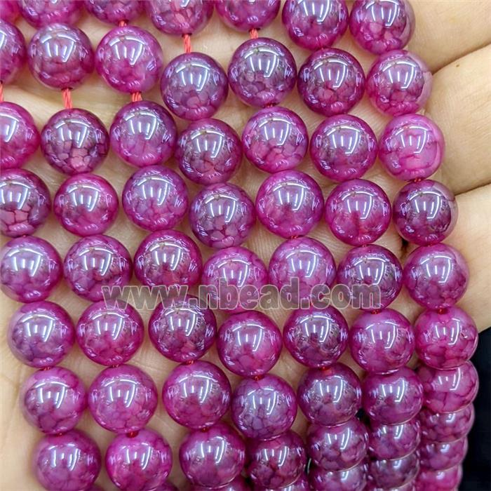 Natural Dragon Veins Agate Beads Red Dye Smooth Round Electroplated
