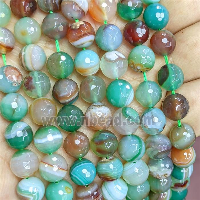 Green Red Stripe Agate Beads Banded Faceted Round Dye