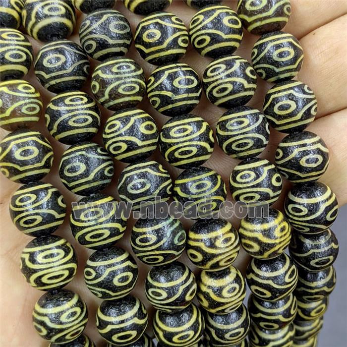 Black Tibetan Agate Round Beads Yellow Eye