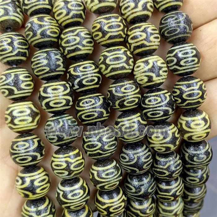 Black Tibetan Agate Round Beads Yellow Eye