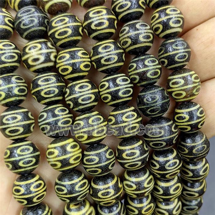 Black Tibetan Agate Round Beads Yellow