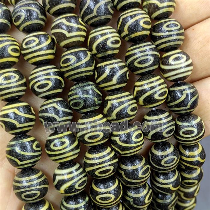 Black Tibetan Agate Round Beads Yellow