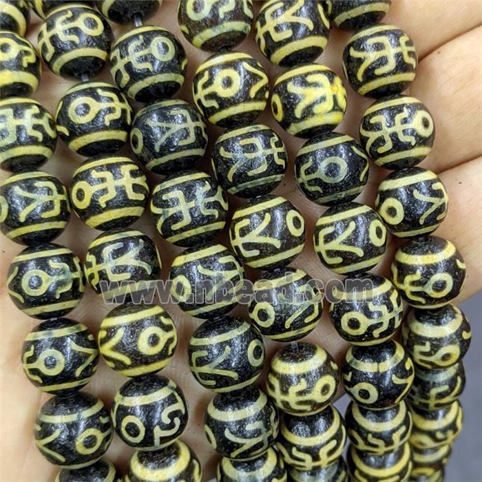 Black Tibetan Agate Round Beads Yellow