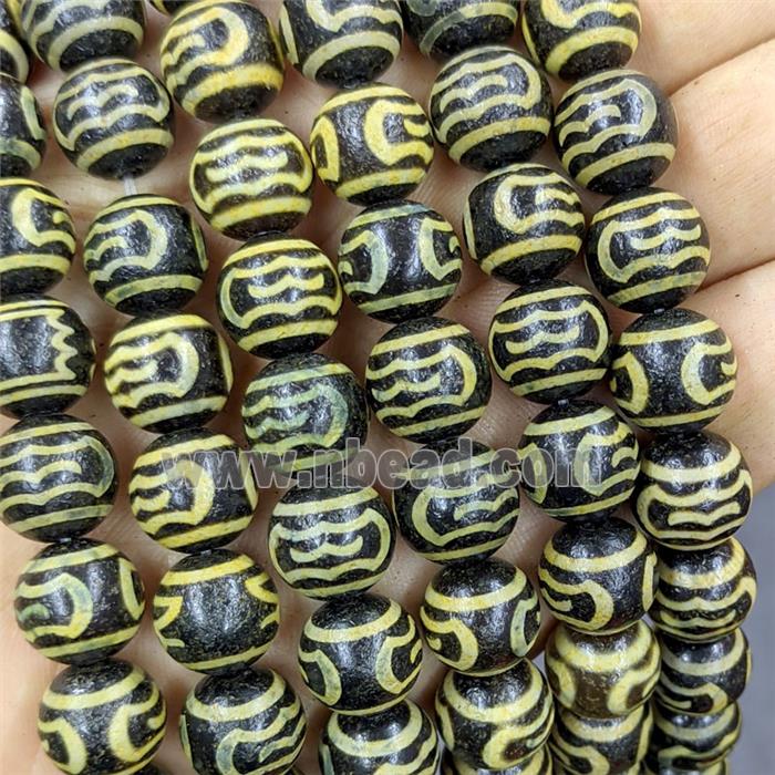 Black Tibetan Agate Round Beads Yellow