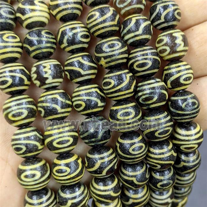 Black Tibetan Agate Round Beads Yellow