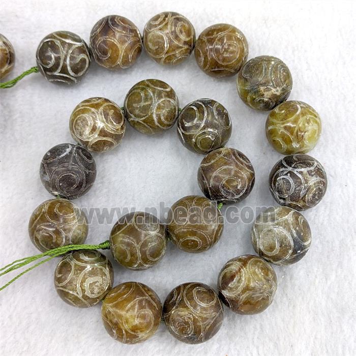 Chinese Huaxiu Jade Round Beads Carved