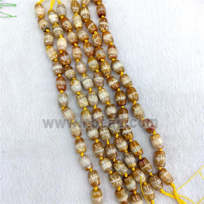 Natural Tibetan Agate Barrel Beads Yellow Dye