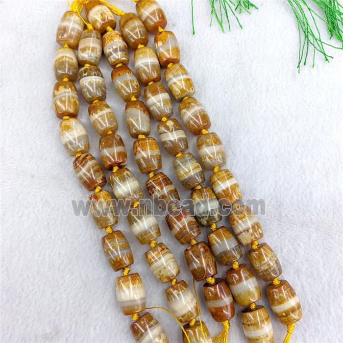 Natural Tibetan Agate Barrel Beads Yellow Dye