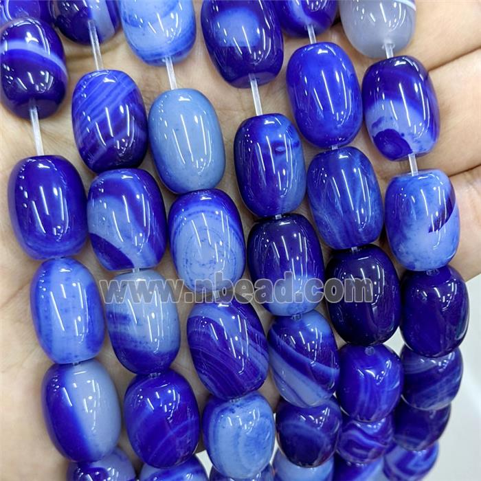 Natural Stripe Agate Barrel Beads Blue Dye