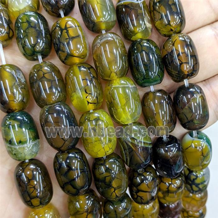 Natural Veins Agate Barrel Beads Olive Dye