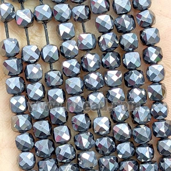 Natural Terahertz Stone Beads Silver Faceted Cube