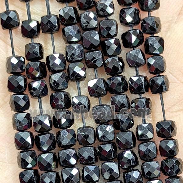 Natural Black Tourmaline Beads Faceted Cube