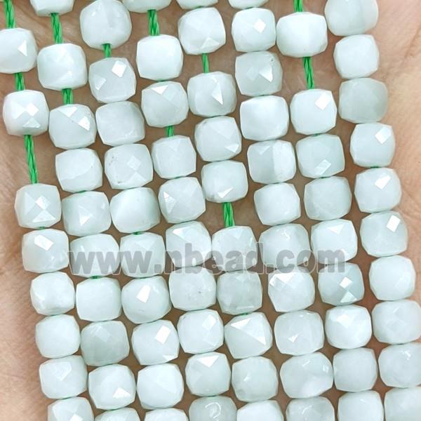 Snowflake Angelite Beads Faceted Cube Lt.green