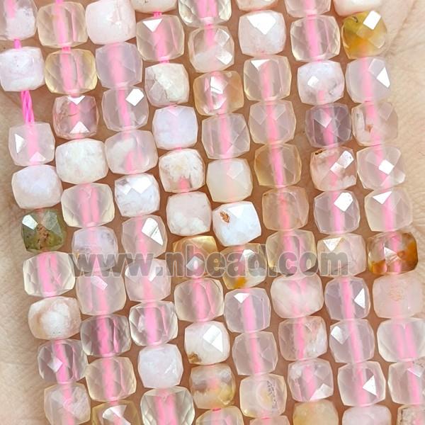 Natural Sakura Agate Beads Pink Cherry Faceted Cube