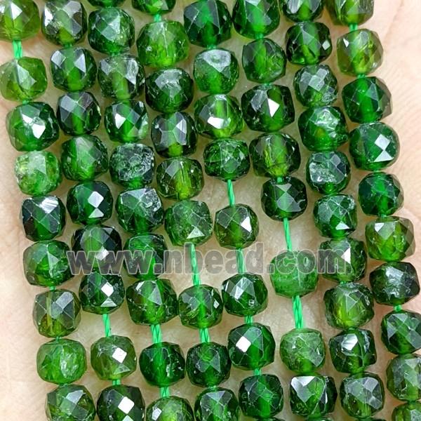 Natural Green Diopside Beads Faceted Cube
