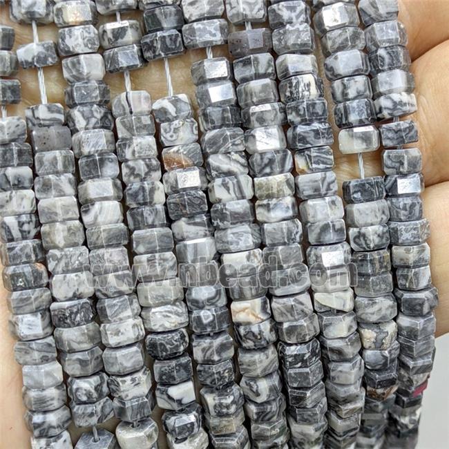 Natural Gray Map Jasper Hexagon Beads