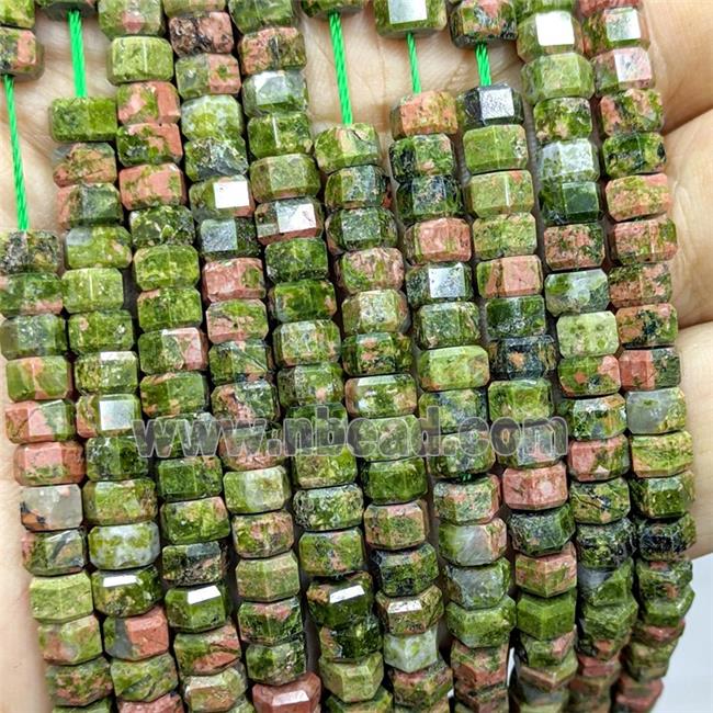 Natural Unakite Hexagon Beads Green