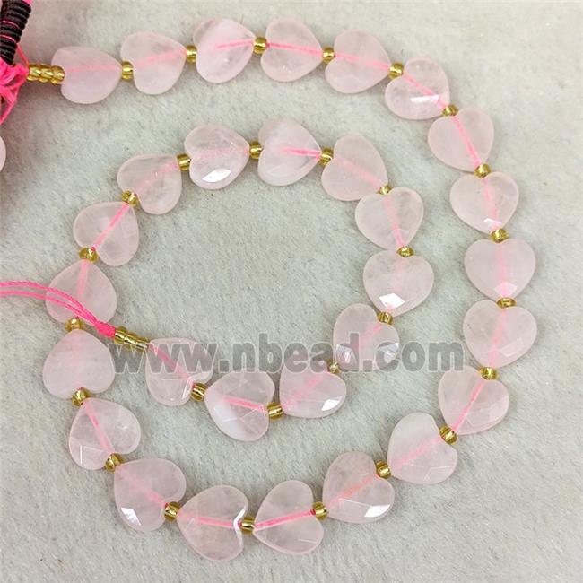 Natural Pink Rose Quartz Heart Beads Faceted