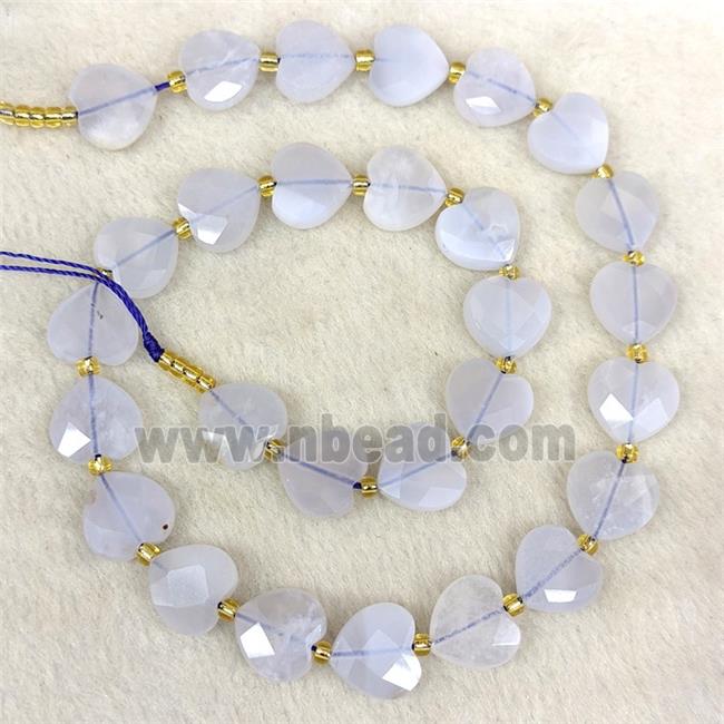 Natural Blue Chalcedony Heart Beads Faceted