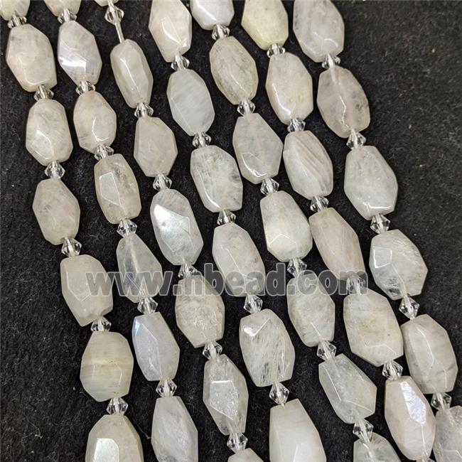 Natural White Moonstone Nugget Beads Faceted Freeform