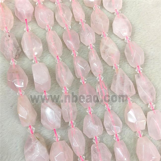 Natural Pink Rose Quartz Nugget Beads Faceted Freeform