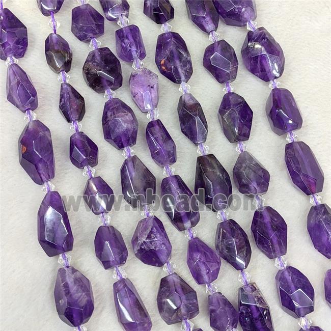 Natural Amethyst Nugget Beads Faceted Freeform Purple