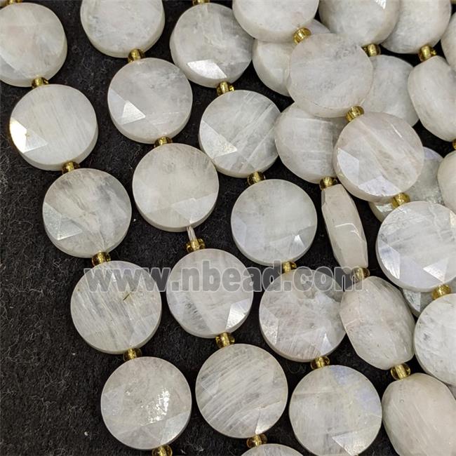 Natural White Moonstone Coin Beads Flat Round Faceted
