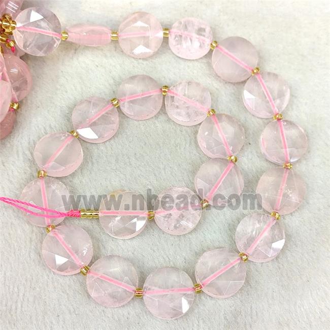 Natural Pink Rose Quartz Beads Faceted Coin