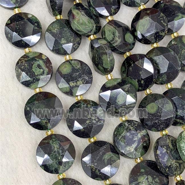 Natural Green Kambaba Jasper Coin Beads Faceted