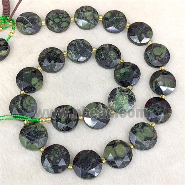 Natural Green Kambaba Jasper Coin Beads Faceted