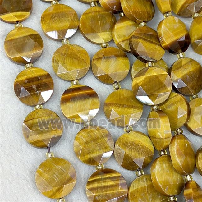 Natural Tiger Eye Stone Coin Beads Faceted Flat Round