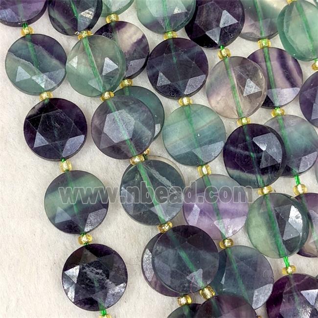 Natural Fluorite Coin Beads Faceted Multicolor