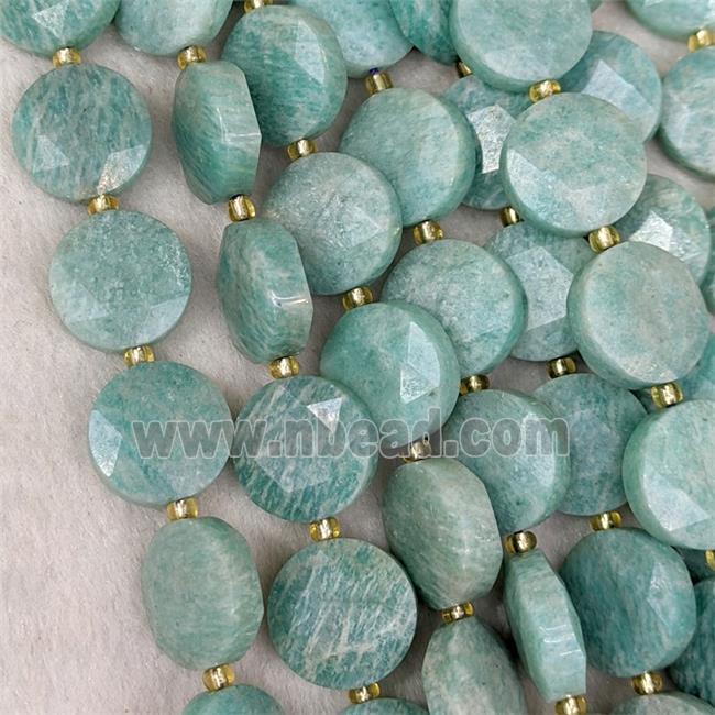 Natural Green Amazonite Coin Beads Faceted