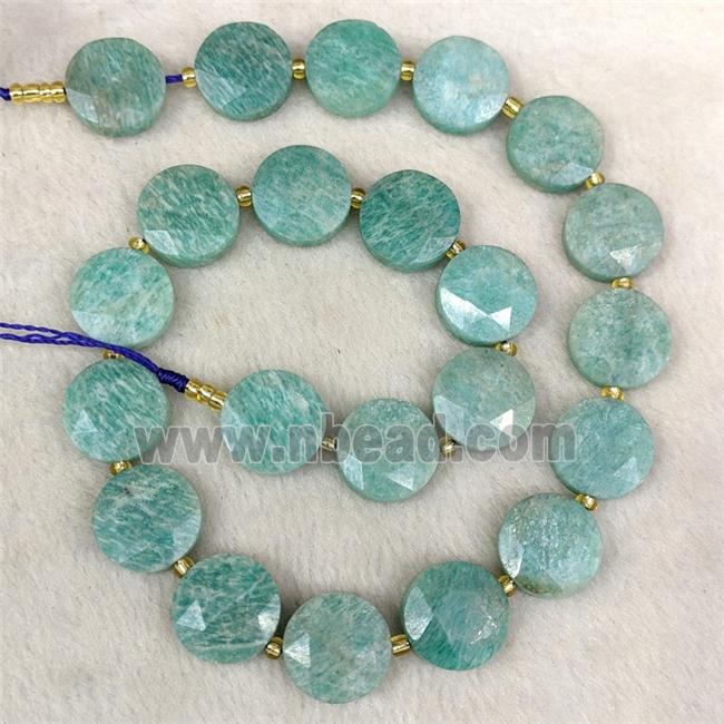 Natural Green Amazonite Coin Beads Faceted