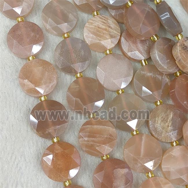Natural Sunstone Coin Beads Faceted Peach