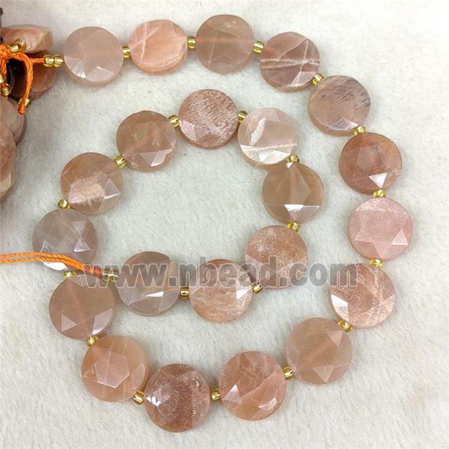 Natural Sunstone Coin Beads Faceted Peach