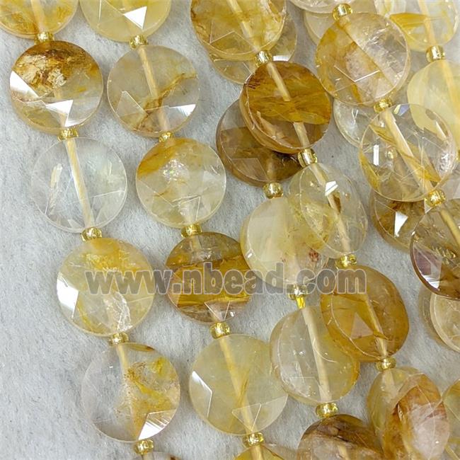 Natural Yellow Hematoid Quartz Beads Faceted Coin