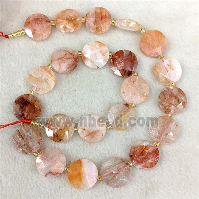 Natural Red Hematoid Quartz Coin Beads Faceted