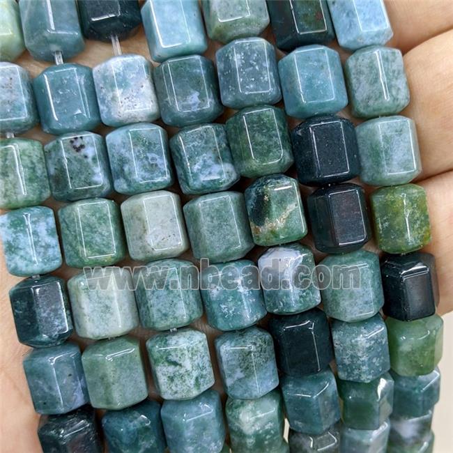 Natural Green Moss Agate Prism Beads