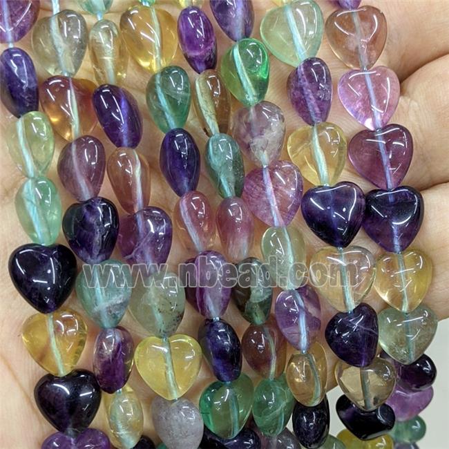 Natural Fluorite Heart Beads Multicolor