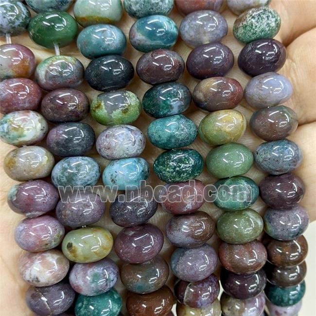 Natural Indian Agate Beads Smooth Rondelle Multicolor